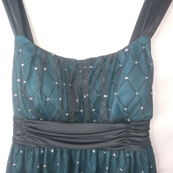 Iz Byer Dresses | Iz Buyer Lj Deep Turquoise Black Mesh Sparkle Prom Mini Dress | Color: Blue/Green | Size: Lj | Bestbargain's Closet